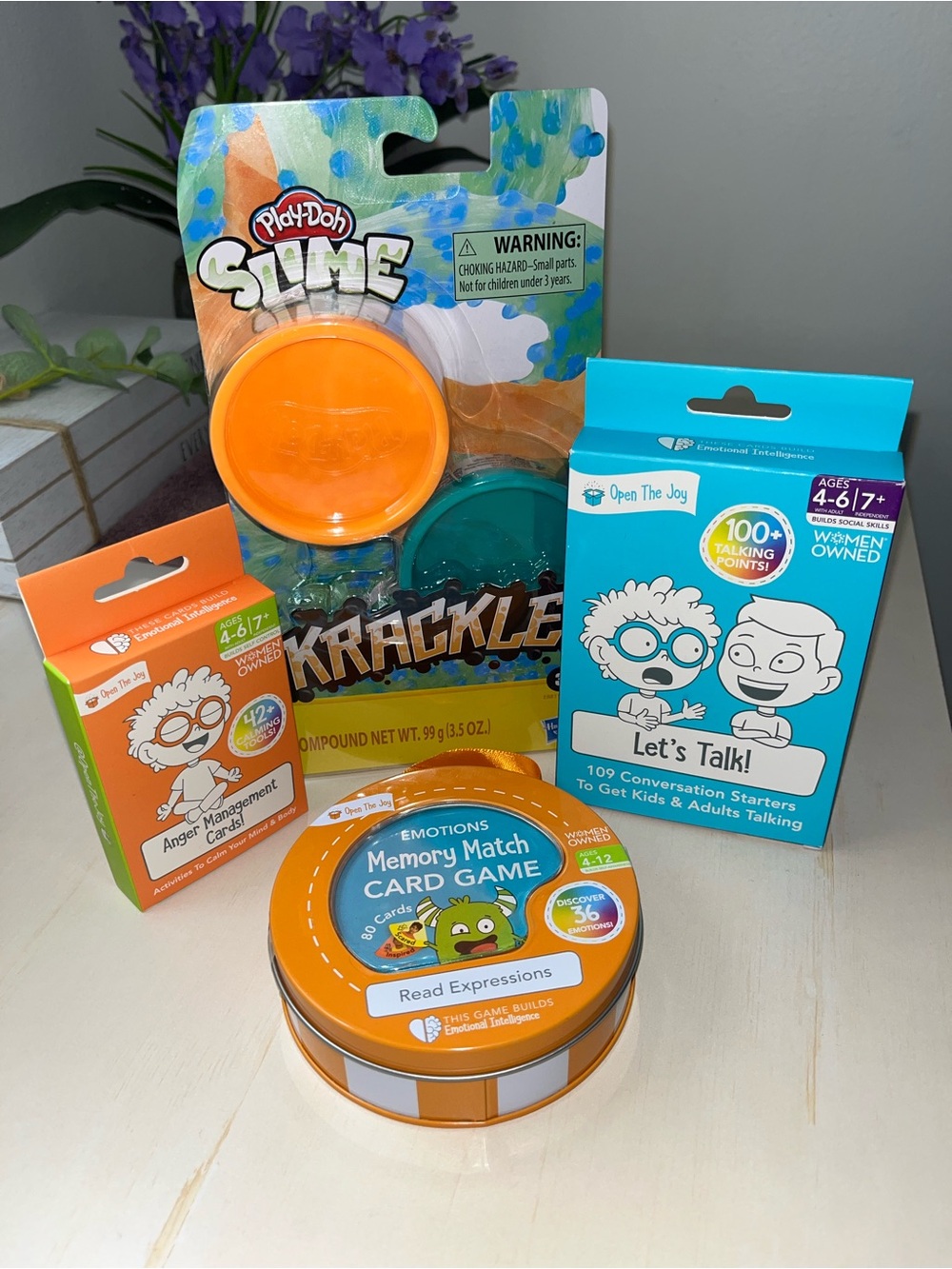 NIB Open The Joy Memory Match Game, Anger Management, Let’s Talk & PlayDoh Slime